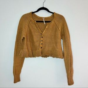 Free People Distressed Distressed Cropped Pleated Sweater